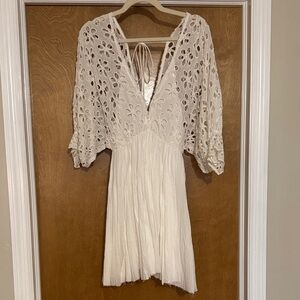 Free People White Eyelet Lace V-Neck Dress